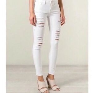 Frame Denim White Distressed Le Skinny de Jeanne Jeans Mid Rise Womens Size 27